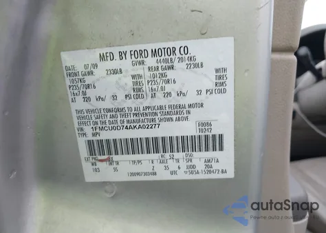 2010 Ford Escape Xlt from USA, damaged, VIN 1FMCU0D74AKA02277